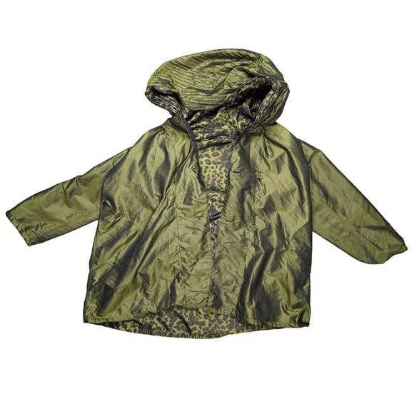 Guillaume 2XL Green Leopard Print Reversible Raincoat Metallic Oversized Hood - Picture 2 of 4